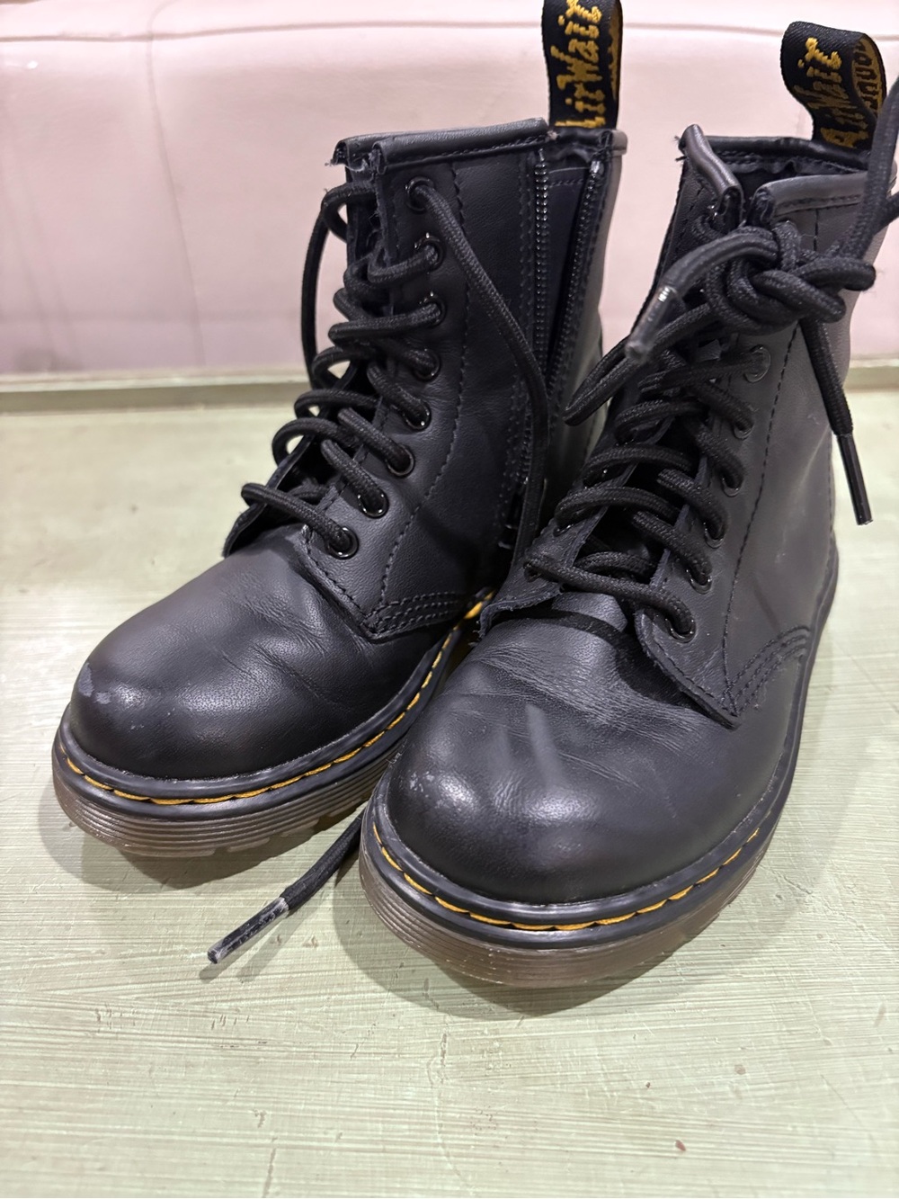 Dr. Martens Kids Black Leather Lace-Up Combat Boots